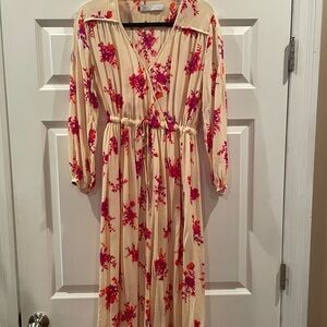 Cream Floral Dress with Pink Accents
